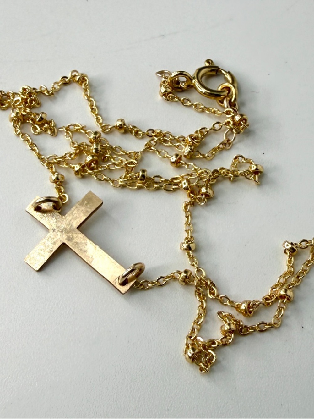 Hammered Cross Necklace, 14k Gold Filled Chain Layering Necklace